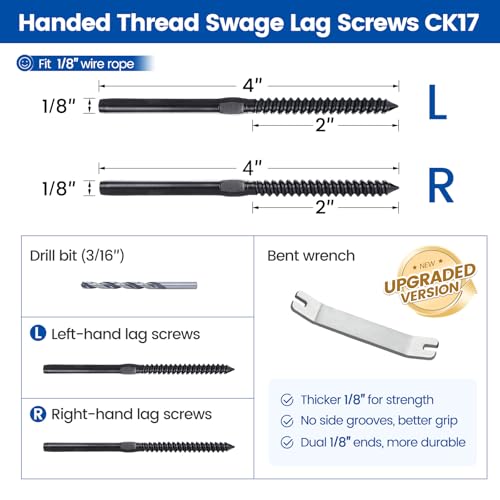 Muzata 80 Pack 1/8" Black Cable Railing Hardware Kit Swage Lag Screws Left and Right Handed Thread for Wood Post T316 Stainless Steel Deck Cable Railing System 40 Pairs CK17 - Image 2