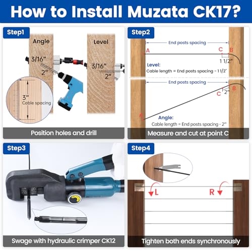 Muzata 80 Pack 1/8" Black Cable Railing Hardware Kit Swage Lag Screws Left and Right Handed Thread for Wood Post T316 Stainless Steel Deck Cable Railing System 40 Pairs CK17 - Image 5