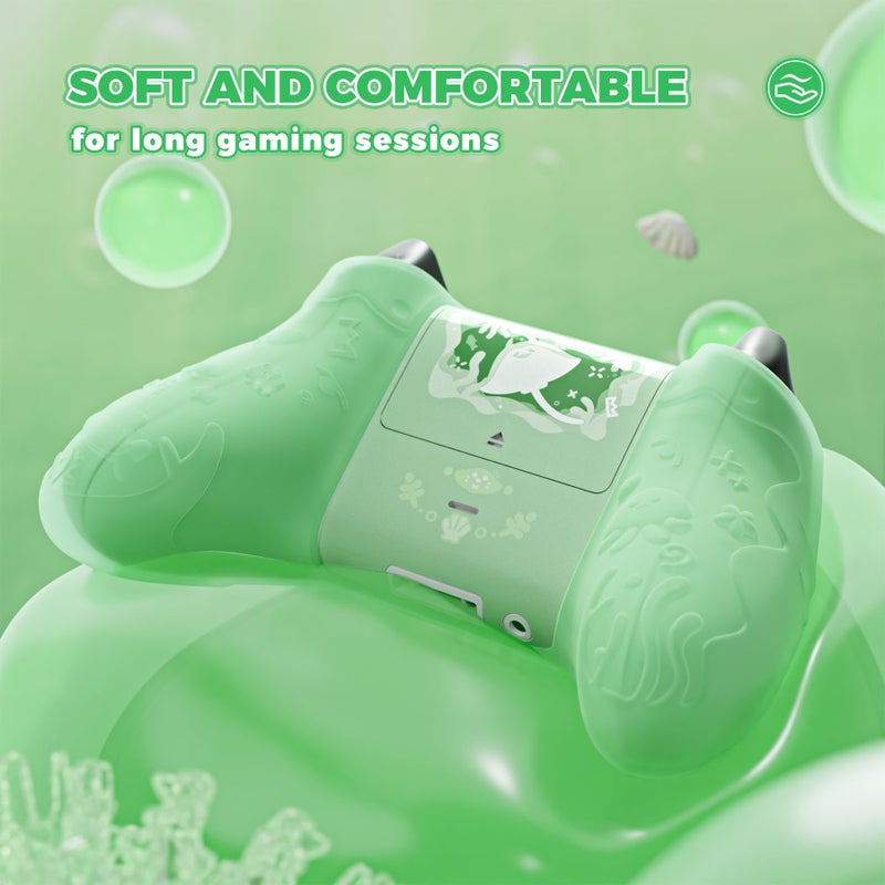 PlayVital for Xbox Series X/S Controller Silicone Cover, Semi-Clear Cute Ocean Whisper Series Silicone Skin for Xbox Core Wireless Controller w/Thumb Grip & Sticker, Full Protection - Pastel Green - Image 3
