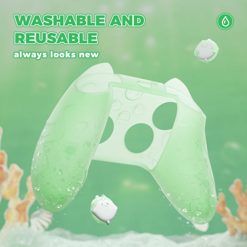 PlayVital for Xbox Series X/S Controller Silicone Cover, Semi-Clear Cute Ocean Whisper Series Silicone Skin for Xbox Core Wireless Controller w/Thumb Grip & Sticker, Full Protection - Pastel Green - Image 5