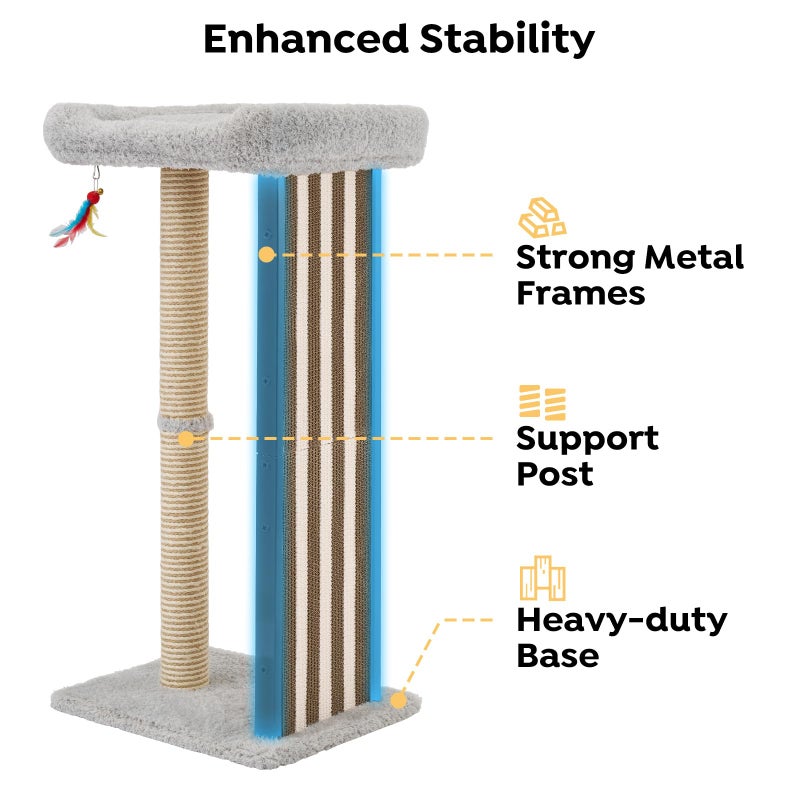 Veehoo 35" Tall Cat Scratching Post for Indoor Cats Adult, Sturdy Cat Scratch Pad with Replaceable Metal Frame Scratching Board, Large Scratch Post with Plush Top Bed - Image 4