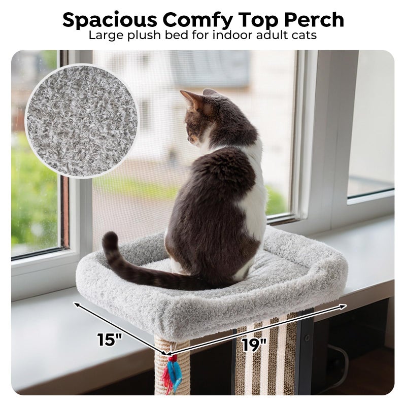 Veehoo 35" Tall Cat Scratching Post for Indoor Cats Adult, Sturdy Cat Scratch Pad with Replaceable Metal Frame Scratching Board, Large Scratch Post with Plush Top Bed - Image 5