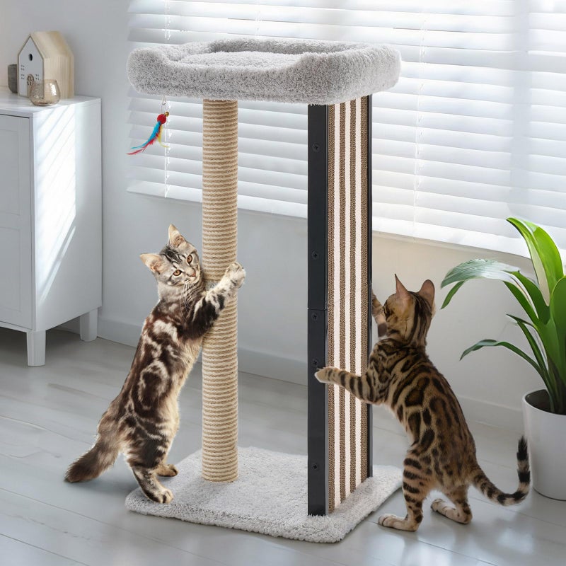 Veehoo 35" Tall Cat Scratching Post for Indoor Cats Adult, Sturdy Cat Scratch Pad with Replaceable Metal Frame Scratching Board, Large Scratch Post with Plush Top Bed - Image 1