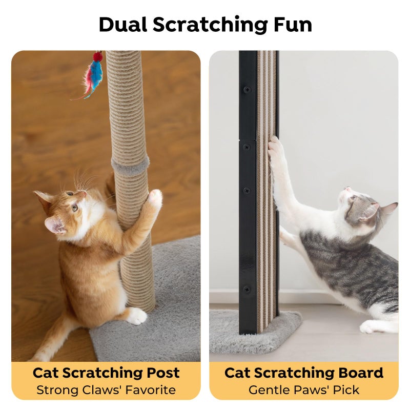 Veehoo 35" Tall Cat Scratching Post for Indoor Cats Adult, Sturdy Cat Scratch Pad with Replaceable Metal Frame Scratching Board, Large Scratch Post with Plush Top Bed - Image 2