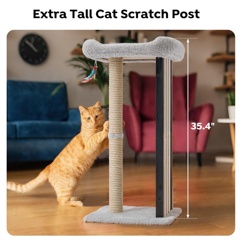 Veehoo 35" Tall Cat Scratching Post for Indoor Cats Adult, Sturdy Cat Scratch Pad with Replaceable Metal Frame Scratching Board, Large Scratch Post with Plush Top Bed - Image 3