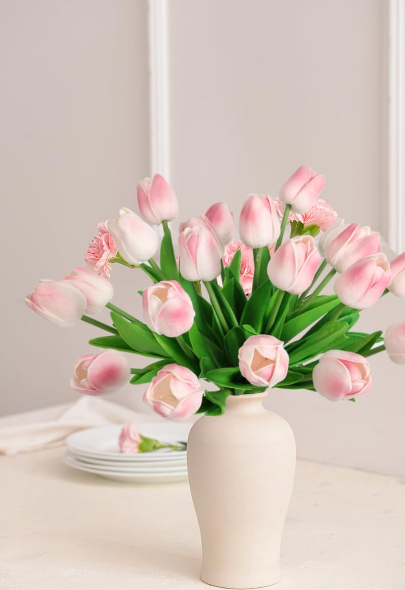 IPOPU 24PCS Real Touch Pink Tulips Artificial Flowers (Baby Pink, 13.4"H x 1.97"D) for Home Decor, Wedding Bouquet, Party & Baby Shower Centerpieces - Image 5