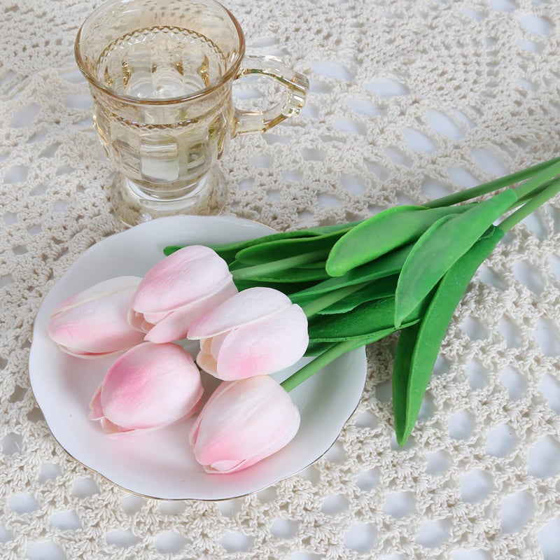 IPOPU 24PCS Real Touch Pink Tulips Artificial Flowers (Baby Pink, 13.4"H x 1.97"D) for Home Decor, Wedding Bouquet, Party & Baby Shower Centerpieces - Image 4