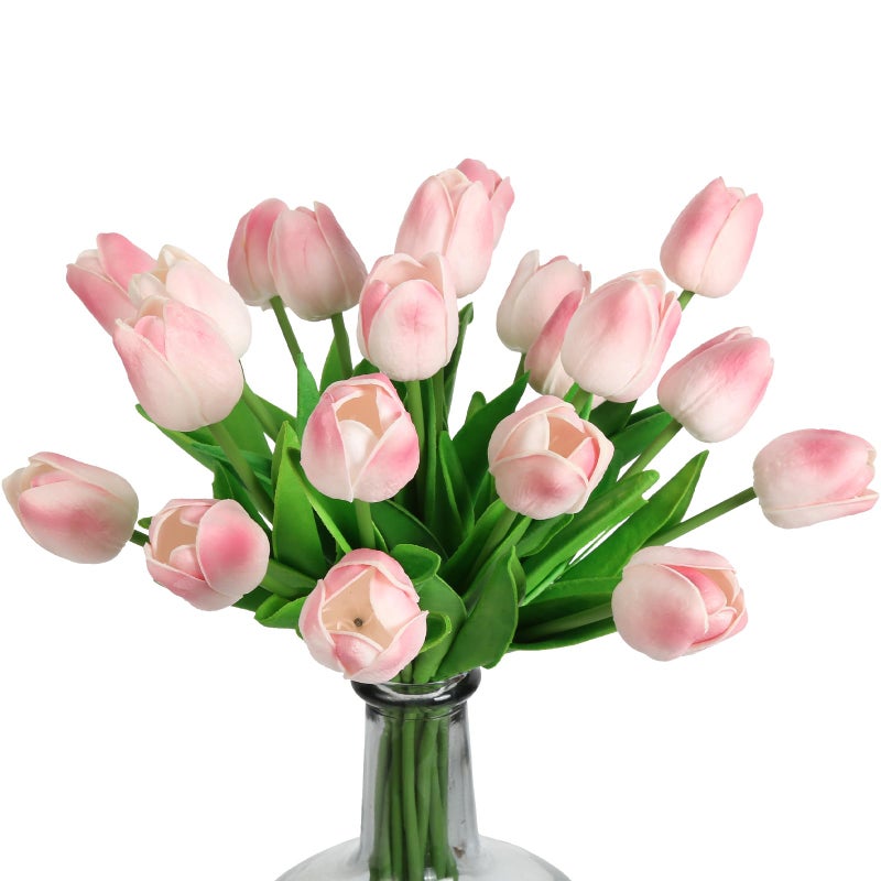IPOPU 24PCS Real Touch Pink Tulips Artificial Flowers (Baby Pink, 13.4"H x 1.97"D) for Home Decor, Wedding Bouquet, Party & Baby Shower Centerpieces - Image 1