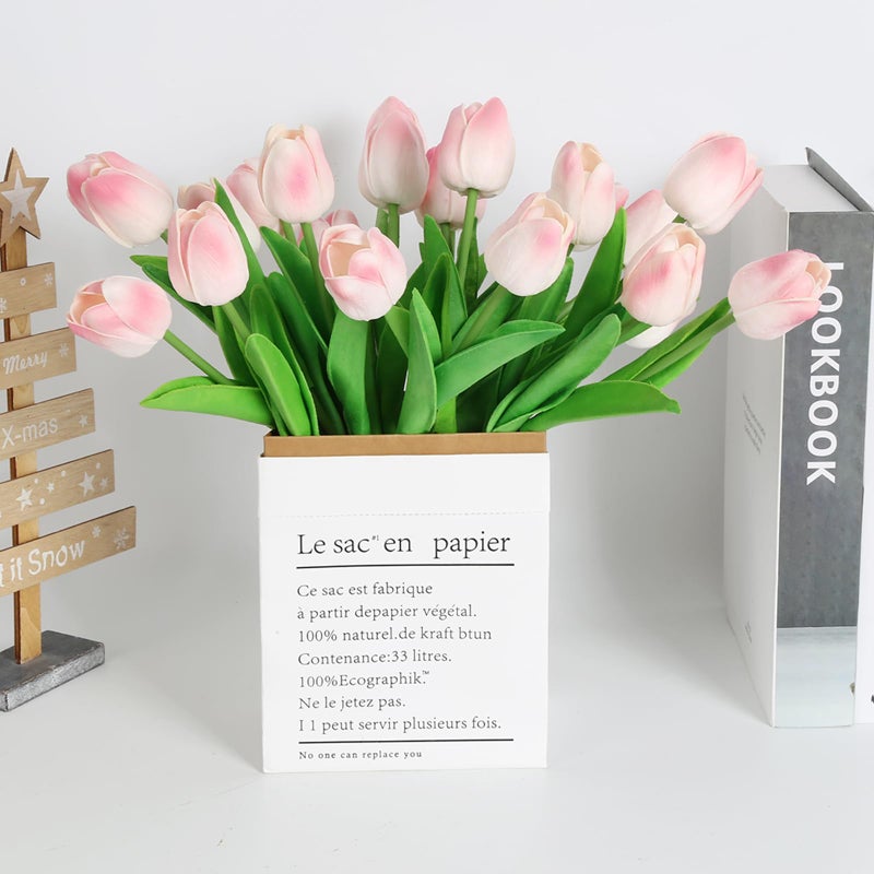 IPOPU 24PCS Real Touch Pink Tulips Artificial Flowers (Baby Pink, 13.4"H x 1.97"D) for Home Decor, Wedding Bouquet, Party & Baby Shower Centerpieces - Image 3