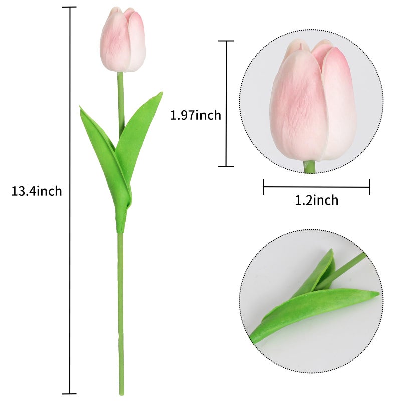 IPOPU 24PCS Real Touch Pink Tulips Artificial Flowers (Baby Pink, 13.4"H x 1.97"D) for Home Decor, Wedding Bouquet, Party & Baby Shower Centerpieces - Image 2