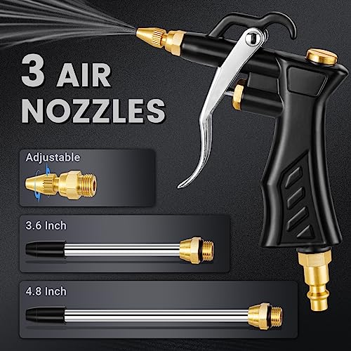 SARDVISA Industrial Air Blow Gun with Adjustable Brass Air Nozzle, Premium Air Blower Gun with 2 Pcs Steel Air Flow Extensions and 1/4" NPT Standard Quick Plug, Pneumatic Air Compressor Accessory Tool - Image 5