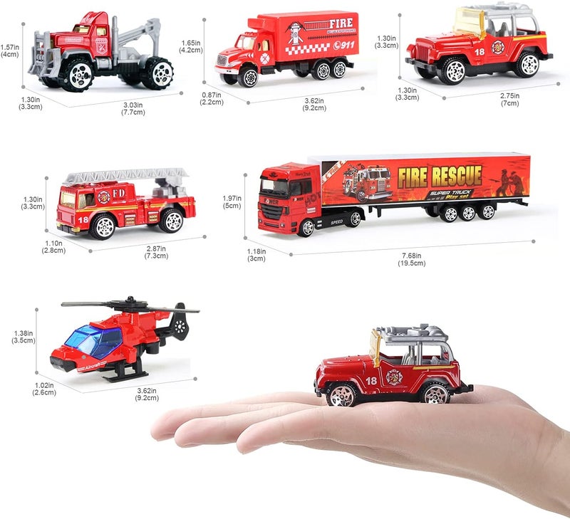 Coolplay Fire Truck Toy Set Mini Die-cast Car Set Rescue Emergency Vehicles Fire Engine Vehicle 10 in 1 Big Carrier Truck for Kids Boys and Girls - Image 4