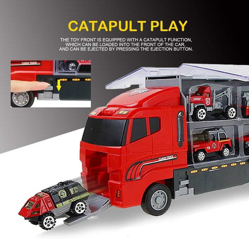Coolplay Fire Truck Toy Set Mini Die-cast Car Set Rescue Emergency Vehicles Fire Engine Vehicle 10 in 1 Big Carrier Truck for Kids Boys and Girls - Image 3