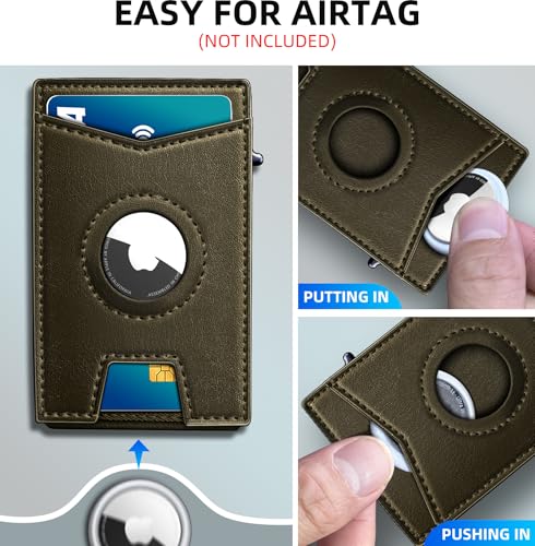 miyozi Airtag Wallet for Men,with Money Clip Gift Boxed,Slim Front Pocket Wallet RFID Blocking Metal Case Smart Pop-up Credit Card Holder in Magnetic Leather Flip - Image 4
