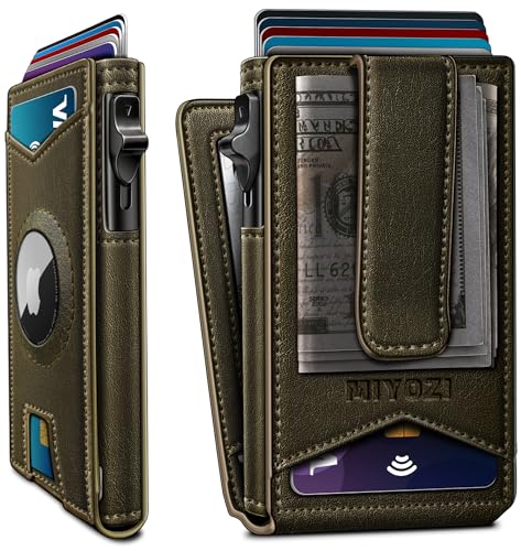 miyozi Airtag Wallet for Men,with Money Clip Gift Boxed,Slim Front Pocket Wallet RFID Blocking Metal Case Smart Pop-up Credit Card Holder in Magnetic Leather Flip - Image 1