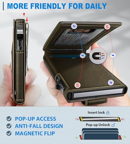 miyozi Airtag Wallet for Men,with Money Clip Gift Boxed,Slim Front Pocket Wallet RFID Blocking Metal Case Smart Pop-up Credit Card Holder in Magnetic Leather Flip - Image 3
