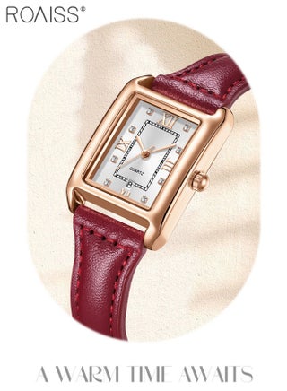 Vintage Leather Quartz Watch for Women, Analog Display Rectangular Dial with Date Window, Waterproof Luxury Business Wristwatch, as Gift for Ladies - view 3