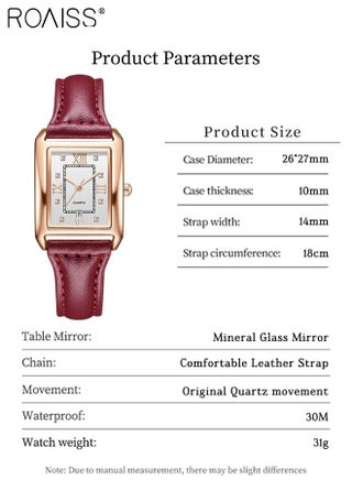 Vintage Leather Quartz Watch for Women, Analog Display Rectangular Dial with Date Window, Waterproof Luxury Business Wristwatch, as Gift for Ladies - view 4