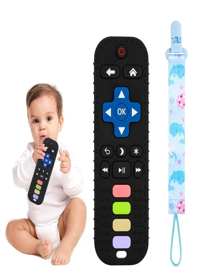 Styllent Baby Teething Toy & Pacifier Clip Set - Black Silicone Remote Teether for 3-24 Months, 100% Food Grade, BPA Free, with Durable Adjustable Pacifier Holder for Stroller, Car Seat & High Chair - Image 1