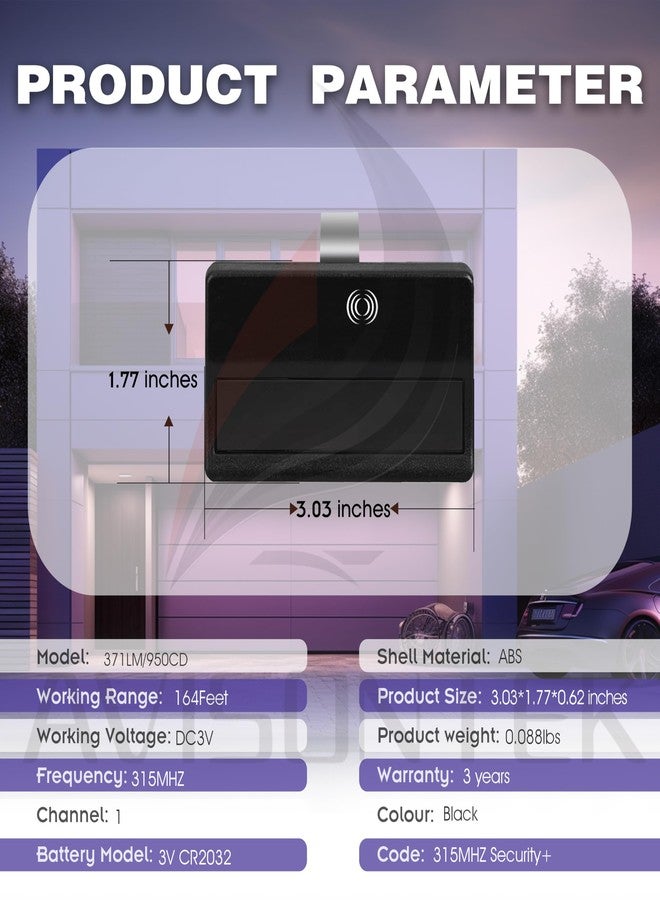 Avisontek 2 for 371LM 950CD Liftmaster Chamberlain Garage Door Opener Remote Purple Learn Button Security+ 315MHZ 3-Year-Warranty - Image 4