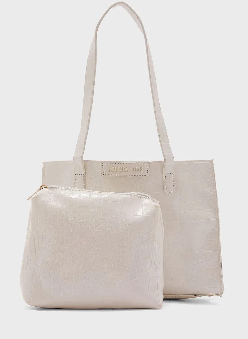 ELLA Croc Effect Tote With Pouch