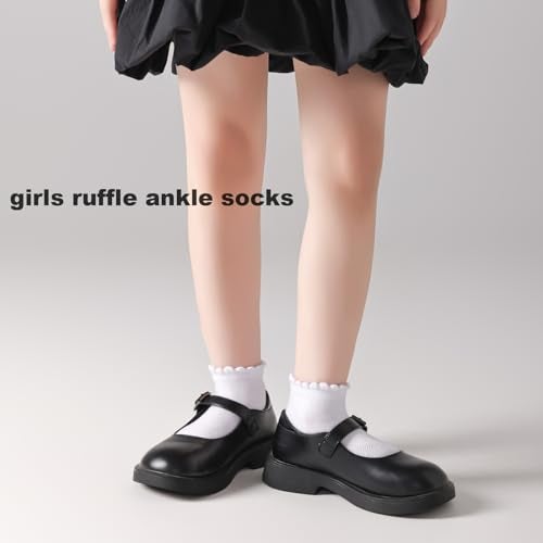 EPEIUS Girls Ankle Socks,Seamless Soft Cotton Ruffle Socks,Cute White for School Uniform Thin Breathable 6-8 Years old White 5 Pack - Image 2