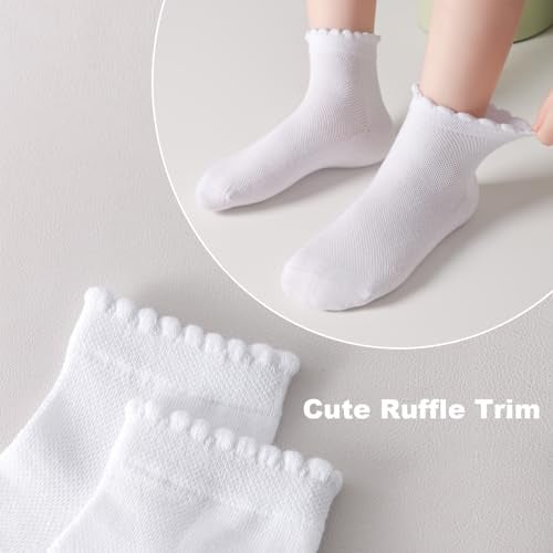 EPEIUS Girls Ankle Socks,Seamless Soft Cotton Ruffle Socks,Cute White for School Uniform Thin Breathable 6-8 Years old White 5 Pack - Image 4