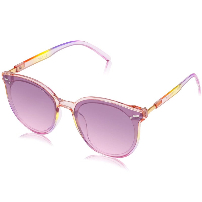 SOJOS Classic Round Sunglasses for Women Men Retro Vintage Shades Sunnies SJ2067 with Rainbow Large Plastic Frame/Gradient Purple Top and Pink Bottom Lens - Image 1