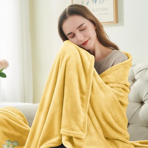 BEDELITE Fleece Blanket Cream Yellow Throw Blankets for Couch Bed Luxury Plush Cozy Fuzzy Blanket 50 x 60 Super Soft Warm Lightweight Throw Blanket for Travel Camping - Image 3