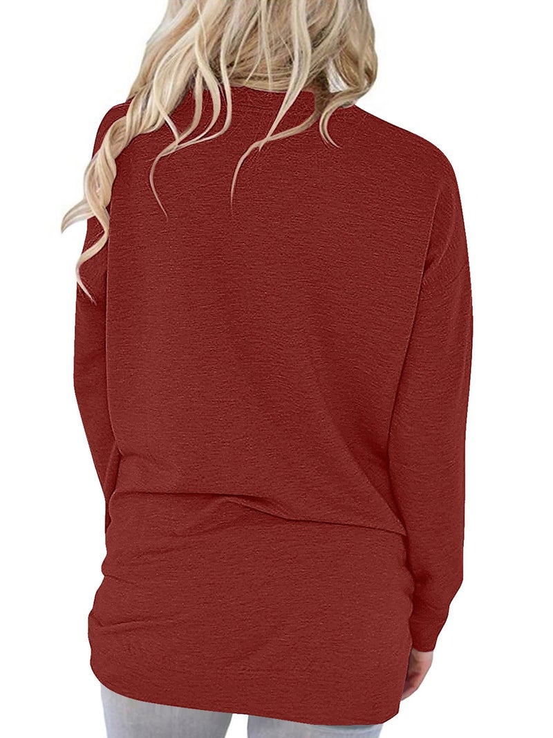 onlypuff Long Sleeve Shirt for Women Fall Tops Ladies Blouse Pocket T Shirt Graphic Loose Fitting RedWhte XXL - Image 4