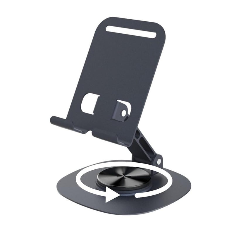 Elfora Rotatable 360° Metal Mobile Stand | Angle Adjustable Desk Phone Holder | Sturdy Anti Slip Base | Compatible with iPhone, Samsung, OnePlus, Xiaomi, Oppo, Vivo, Realme & More(Space Grey) - Image 1