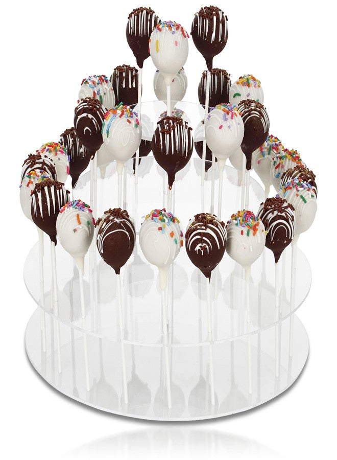 Spec101 Acrylic Cake Pop Display Stand - 3 Tier Circle Clear Decorative Lollipop Holder Party Stand - Holds 33 Suckers - Image 1