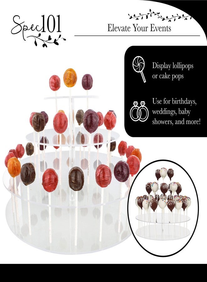 Spec101 Acrylic Cake Pop Display Stand - 3 Tier Circle Clear Decorative Lollipop Holder Party Stand - Holds 33 Suckers - Image 3