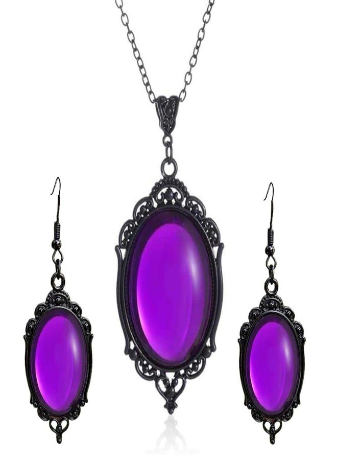 MIFYNN Gothic Stardust Jewelry Set for Women Vintage Cameo Earrings Necklace Set Purple Crystal Earrings Necklace Vampire Jewelry Sets Halloween Costume Accessories for Women (Purple) - Image 1
