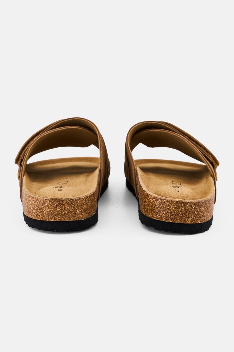 Algspar Men Velcro Closure Cork Sandals, Tan - Image 3
