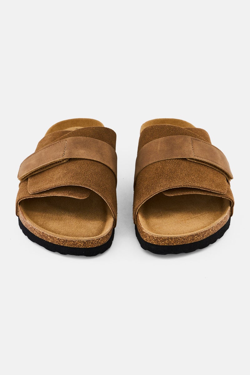 Algspar Men Velcro Closure Cork Sandals, Tan - Image 4