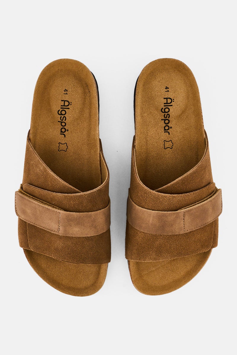 Algspar Men Velcro Closure Cork Sandals, Tan - Image 2