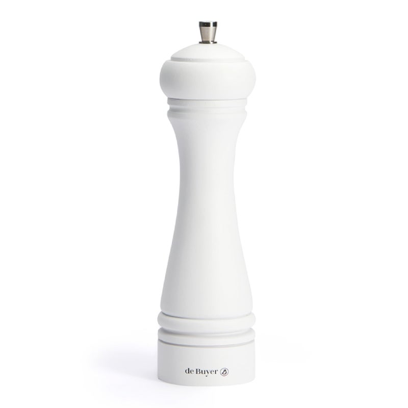 de Buyer JAVA Salt Mill Matte White  10  Stainless Steel  Beechwood  Includes Knob to Adjust Grind Size  Corrosion Resistant  Made in France
