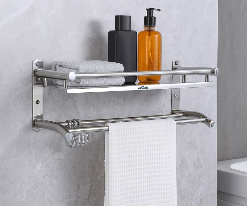 ARQUIN Bathroom Shelf 5x15x5 Inch 304 Stainless Steel Bathroom Racks and Shelves | Multipurpose Rack with Towel Hooks and Hanger | Stand Shelf with Towel Rod Stand and Loofa Hooks - Image 5