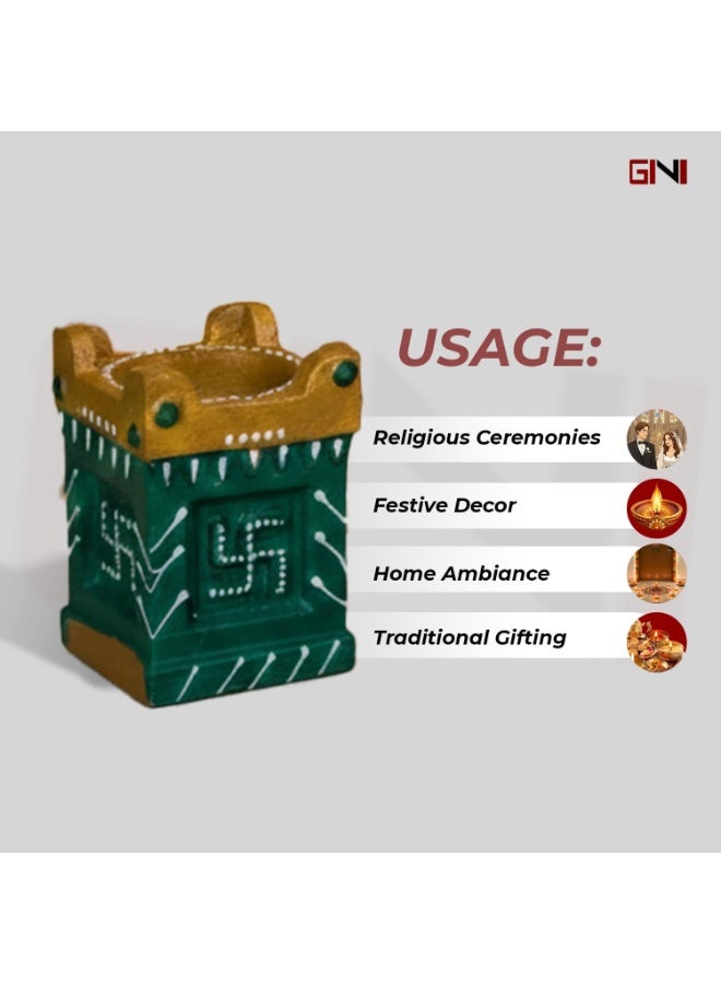 جيني مجموعة ديا تولسي مزخرفة من جيني - ديا تقليدية قابلة لإعادة الاستخدام، بدون شمع، عبوة من 4 قطع، للطقوس الدينية، والإضاءة الاحتفالية، والديكور الروحي، تصميم متنوع - Image 5