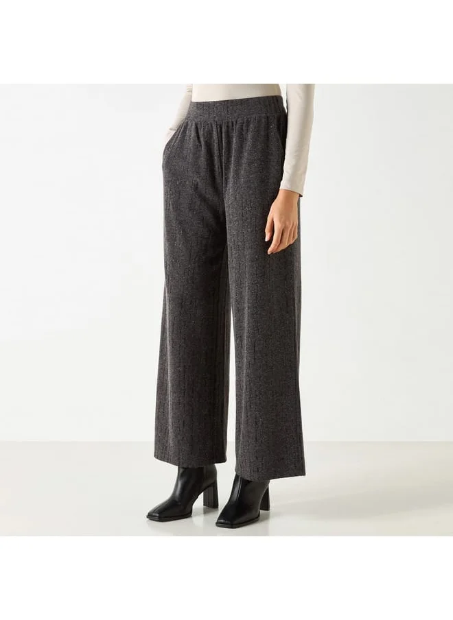 Iconic Iconic Textured Wide Leg Pants with Elasticated Waistband