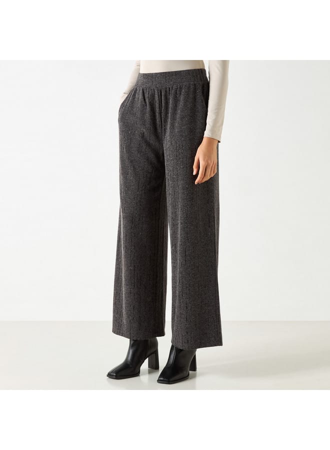 Iconic Iconic Textured Wide Leg Pants with Elasticated Waistband  - Image 1