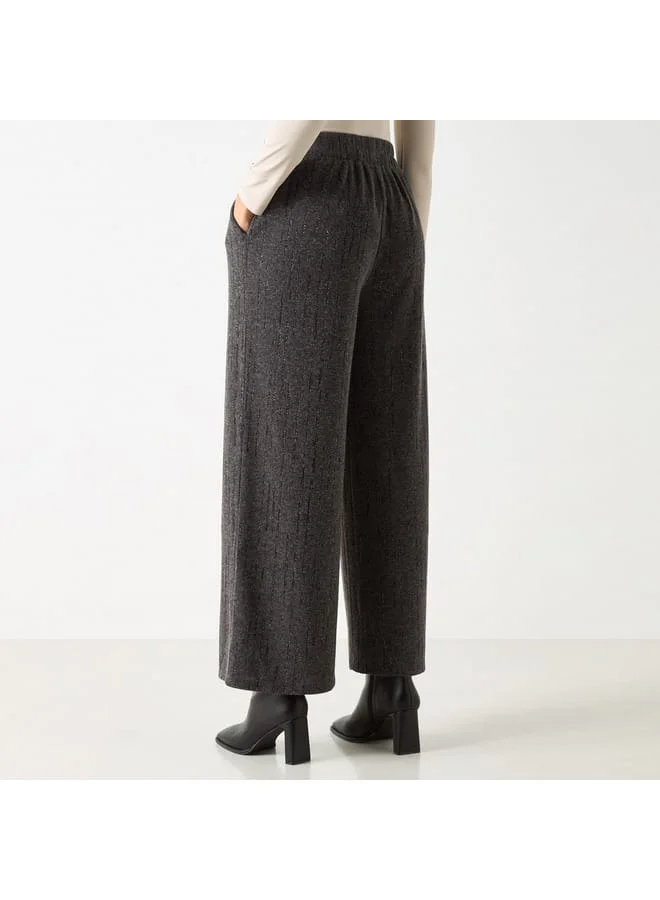 Iconic Iconic Textured Wide Leg Pants with Elasticated Waistband