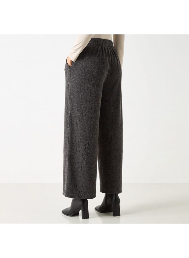 Iconic Iconic Textured Wide Leg Pants with Elasticated Waistband  - Image 3