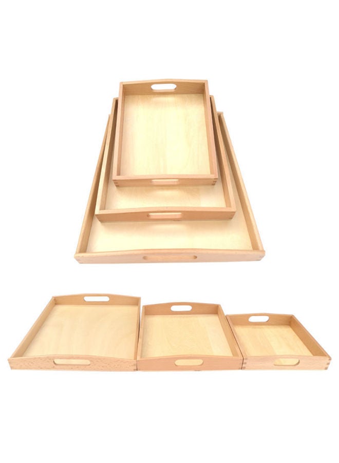 Montai Montessori Montessori Teaching Aids Tray Daily Life Work Kindergarten Early Education Wooden Storage Tray-Color:Large, Medium And Small Full Set - Image 1