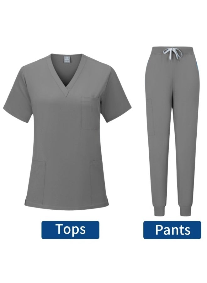 Loquat Womens Medical Scrubs Set Medical Uniform Set Gray - Image 1