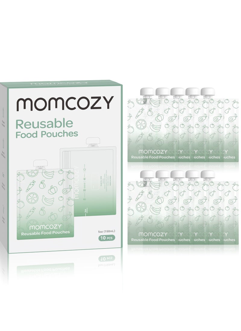 Momcozy أكياس طعام الأطفال قابلة لإعادة الاستخدام للأطفال الصغار، بلاستيك خالٍ من مادة BPA، آمن للطعام، آمن للاستخدام في الفريزر، قابل لإعادة الملء لعصير التفاح والزبادي وحقيبة الضغط المهروسة  - Image 1