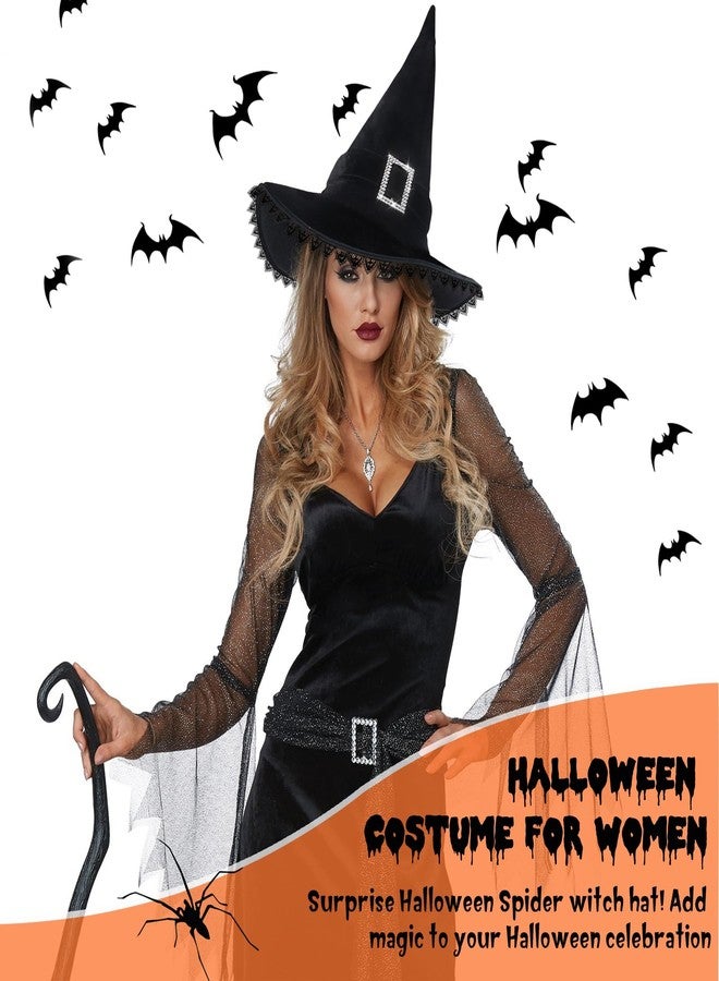JUSTOTRY Halloween Witch Hat - Women Costume Black Witches Hats with Lace Fringe for Hallowee Decor Accessories Hocus Pocus Party Favor - Image 2