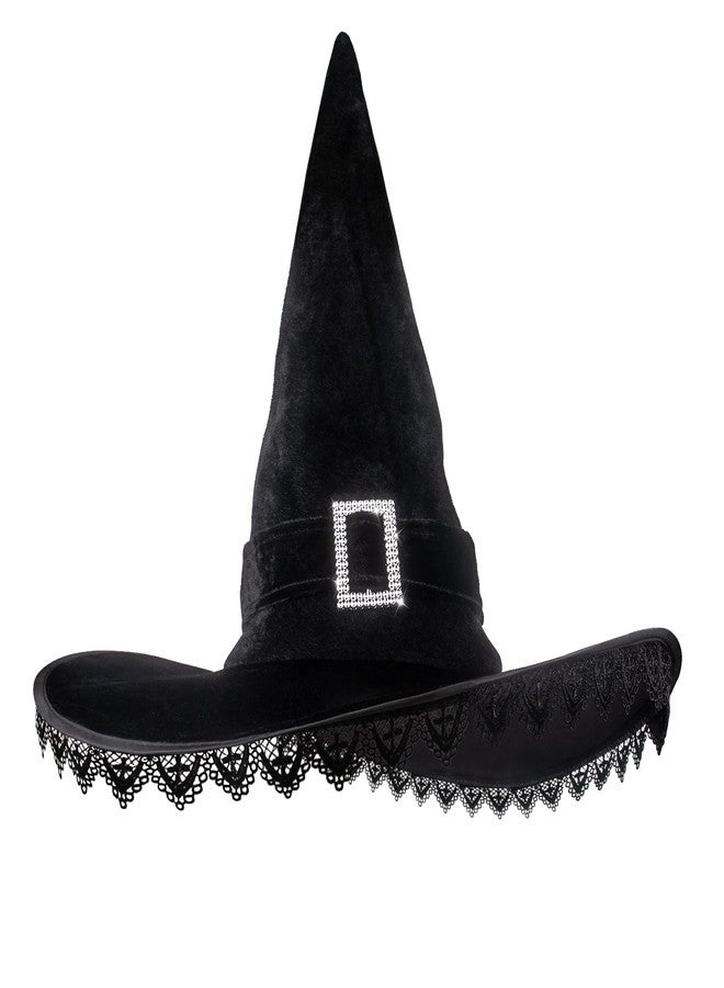 JUSTOTRY Halloween Witch Hat - Women Costume Black Witches Hats with Lace Fringe for Hallowee Decor Accessories Hocus Pocus Party Favor - Image 1