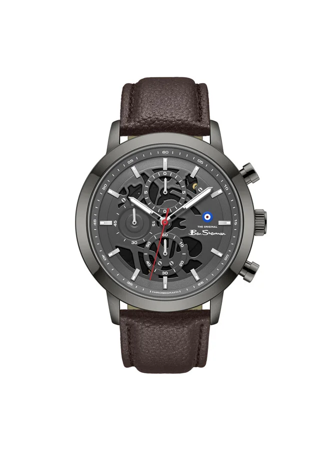 Ben Sherman Nottingham Gunmetal Dial Gunmetal Genuine Leather Strap Chronograph Watch for Men, 44mm